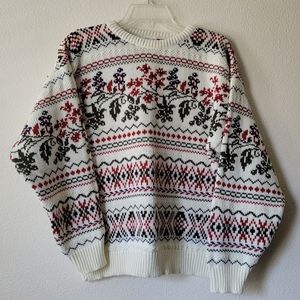 Vicki Wayne's Vintage Floral Sweater White Red Blue Medium